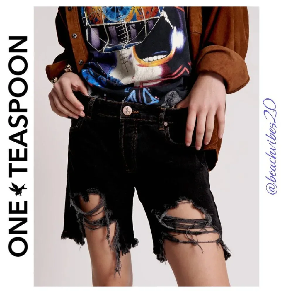 ONE TEASPOON Stevies Low Waist Long Length Boyfriend Denim Shorts 26 NWT 0-290